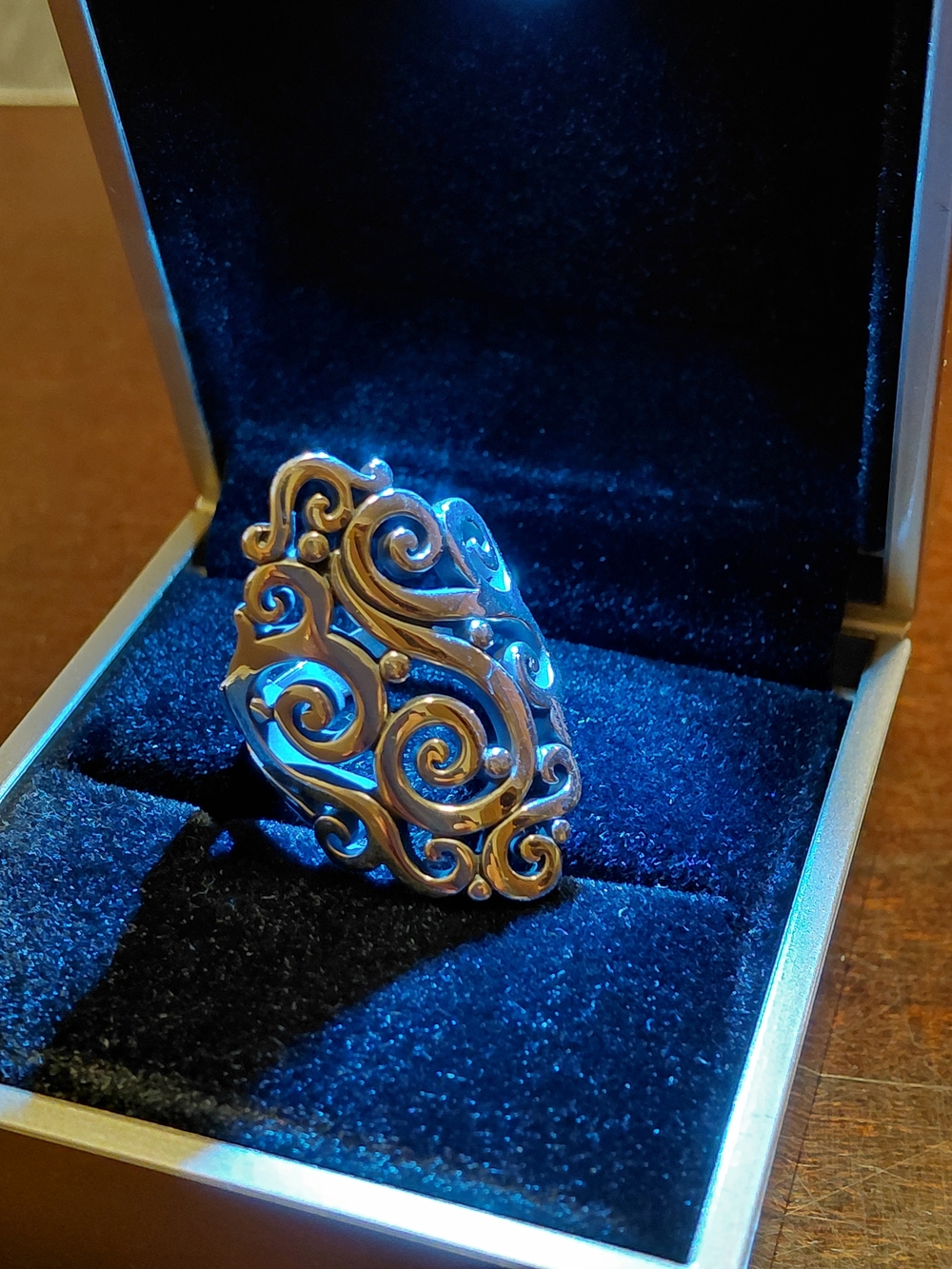 Intricate Filigree Swirl Statement Ring - Silver